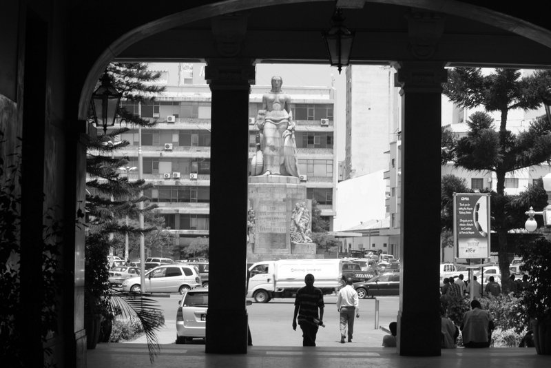 View of monument from train station in Maputo