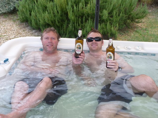 Having a beer in the Jaccuzi