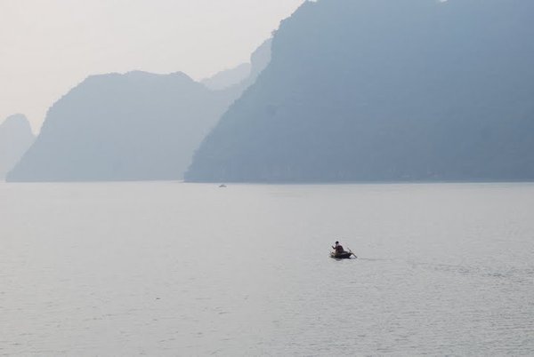 A Man Rowing Through the Bay