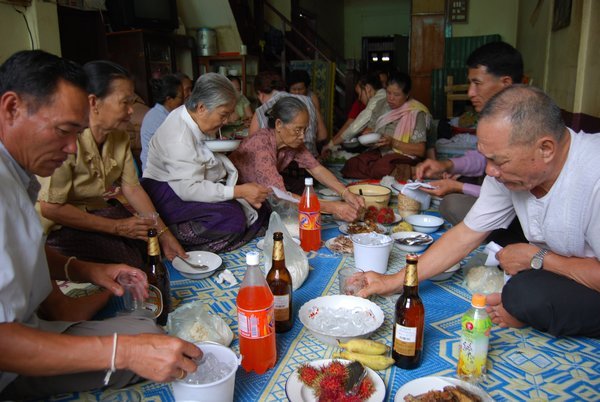 The feast after the baci - note the Lao Mamosas