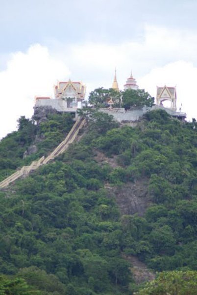 Mountain in town with beautiful temple atop