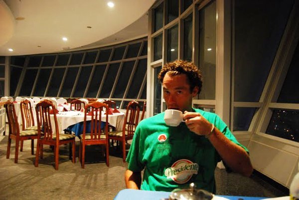 Drinking an entire pot of tea in the revolving restaurant atop the tower