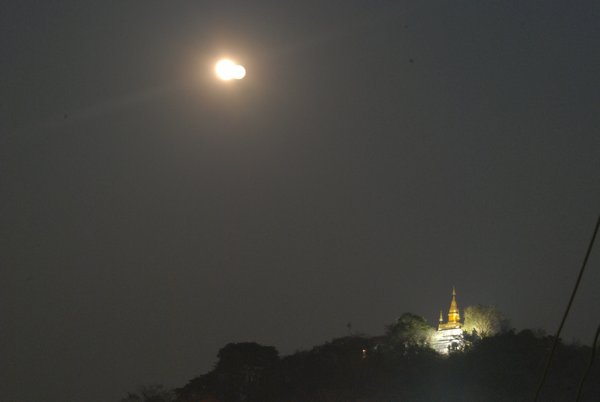 The full moon with the temple atop the mountain last night