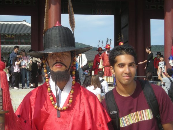 With a palace guard at Gyeongbok Palace