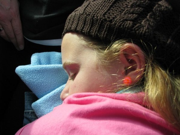 Hannah sleeping on bus