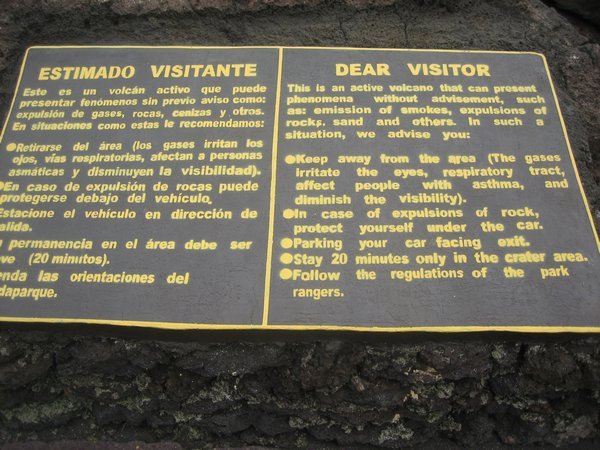 the sign at the top of the volcano...