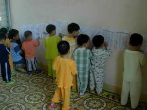 Colouring fun at the Baby Orphanage