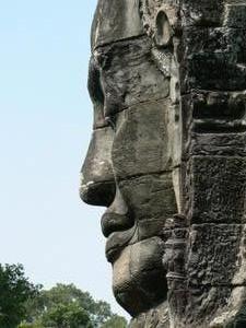A side profile of Bayon Temple in Angkor Thom