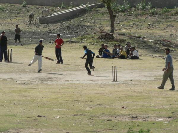 Some kids playing cricket
