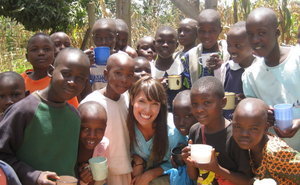 Karen with Kenyan kids at ACCES' Shitaho School