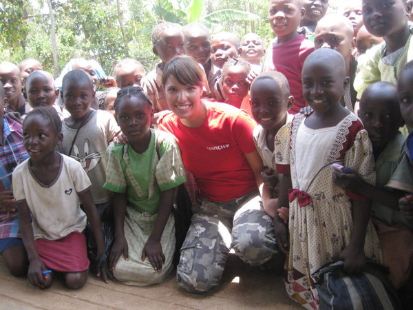 Karen with the kids of Tumaini school