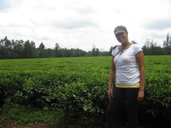 Karen with a field of tea