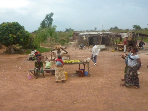 Street vendors next to the road.