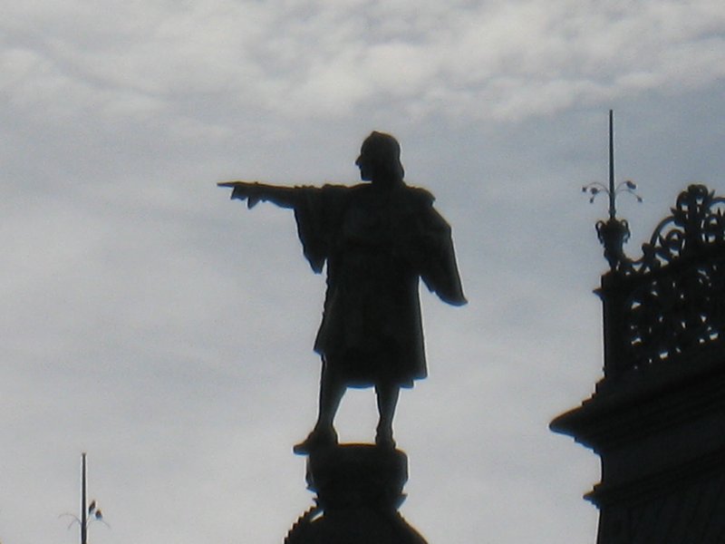 Columbus pointing to the New World