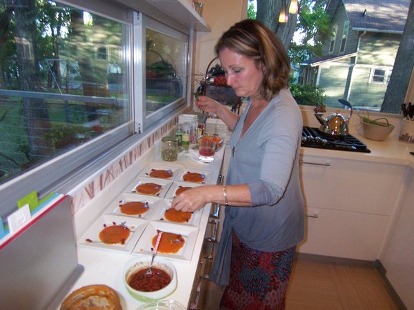 Debbie making the first course