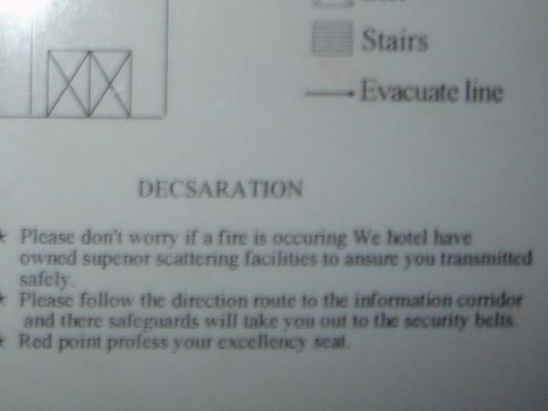 fire advice on our hotel door