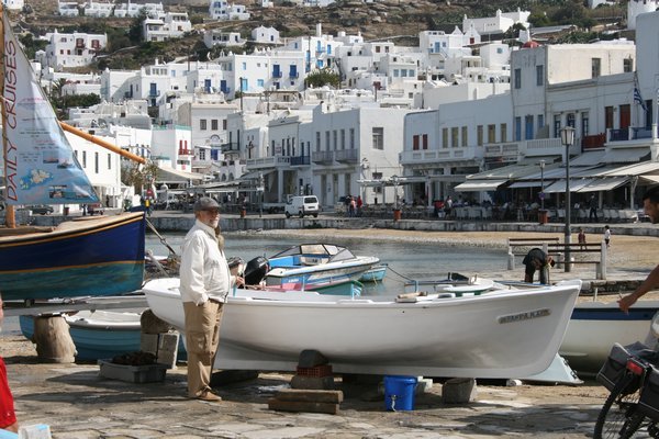 Boating chores in Mykonos