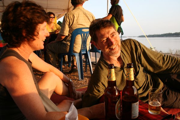 "Beside the mighty Mekong with beers"