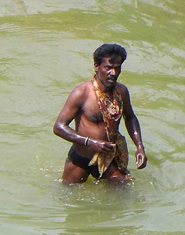 Bathing in the creek before visiting the temple