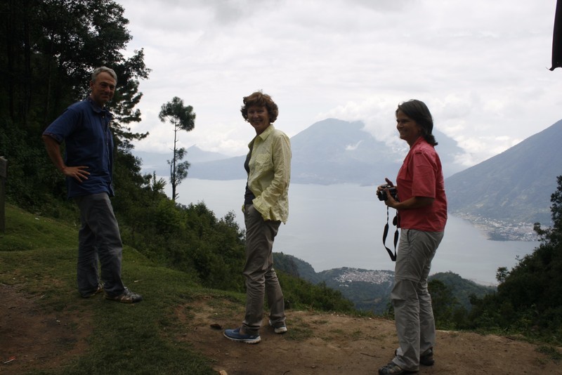 Travellers looking back over Lago de Atitlan