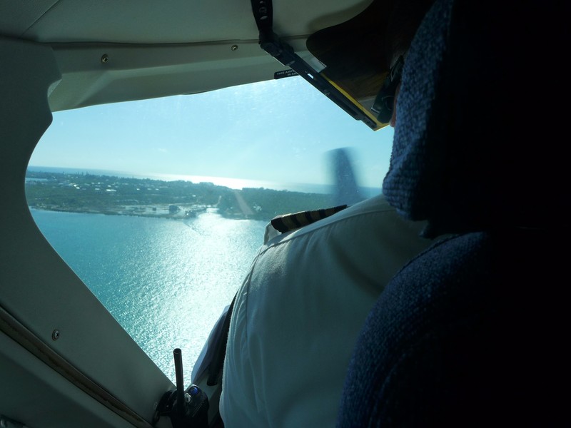 Through the cockpit window approaching Caulker Caye