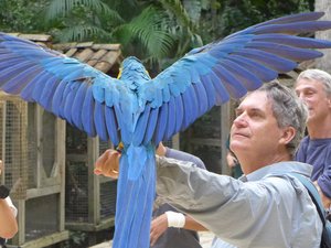Greg and Bill with a Blue Macaw