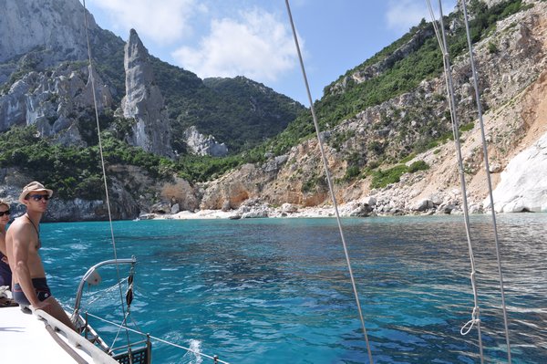View of Cala Goritze (famous beach) from our sailboat