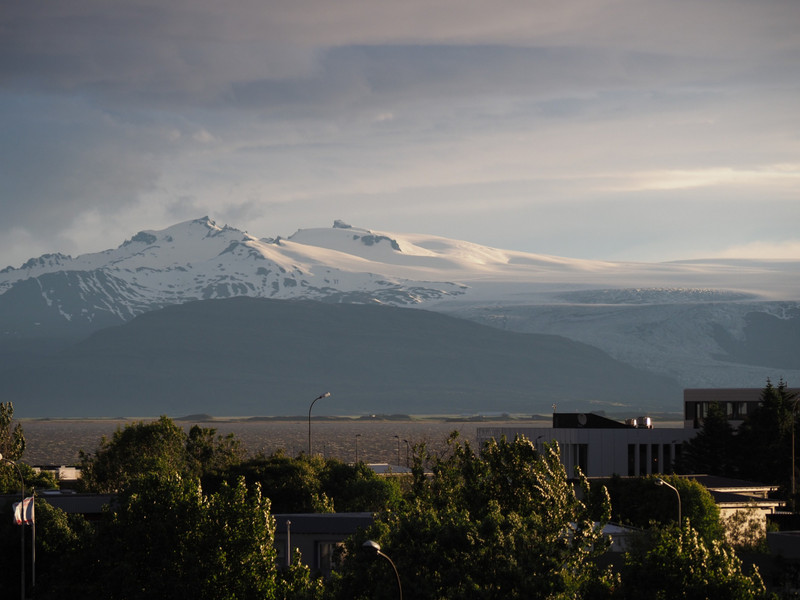 Blick vom Campingplatz in Höfn direkt zum Vatnajökull
