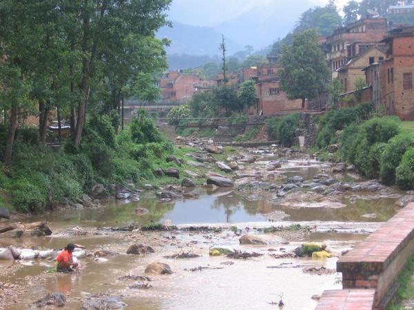 Clothes washing in river - Dhulikel, Nepal
