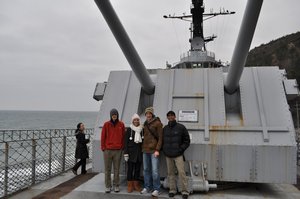 Group shot on the US naval ship