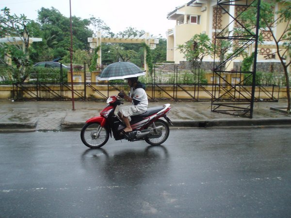 Keeping dry on a motor bike