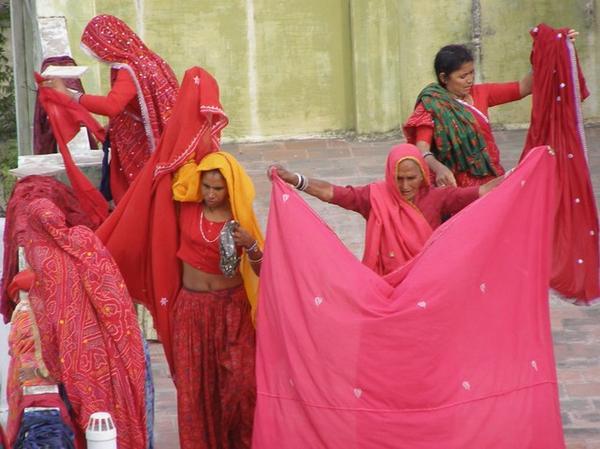 Hanging Out The Sarees On The Washing Line