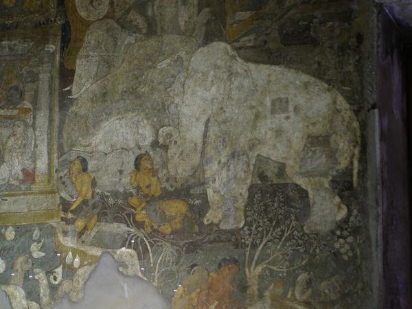 Ajanta: White Elephant Fresco In Cave 17