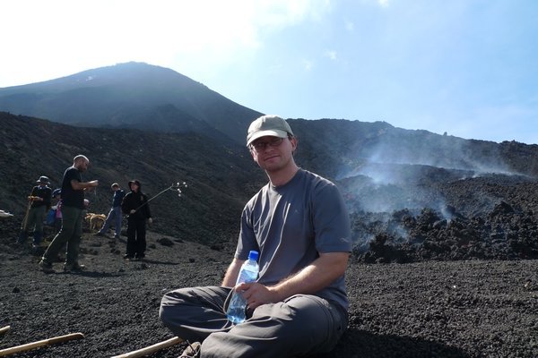 George at lava base of Volcan de Pacaya