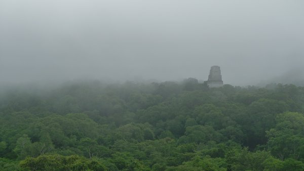 Temple tops through the fog