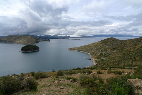View of Lake Titicaca and the neighboring island