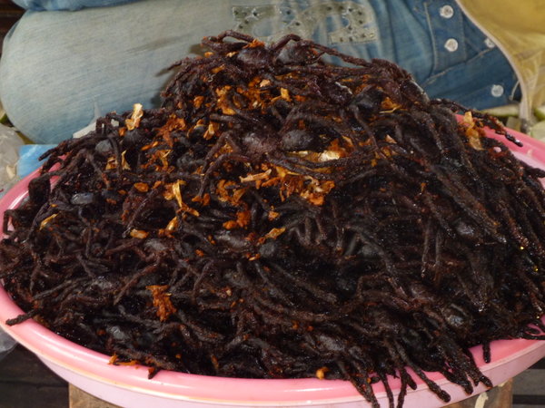 A plate of deep fried spiders