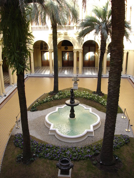 one of the courtyards at the Pink House