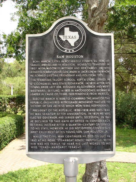 Texas Historical Marker at Sam Houston's gravesite