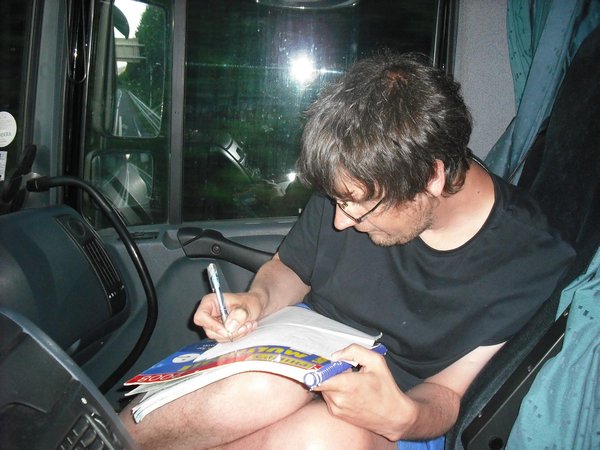Jon scribbling his blog