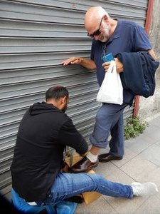 Bob Getting a Shoe Shine on the Street of Istanbul