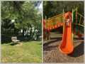 1) sit on a park bench OR 2)fun on the slide!