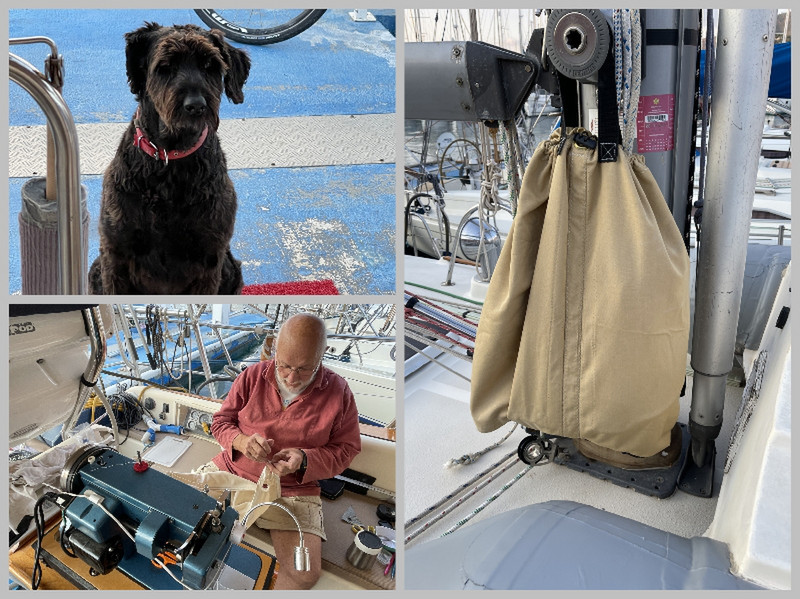 Bob Sewing a Bag for Line at the Mast