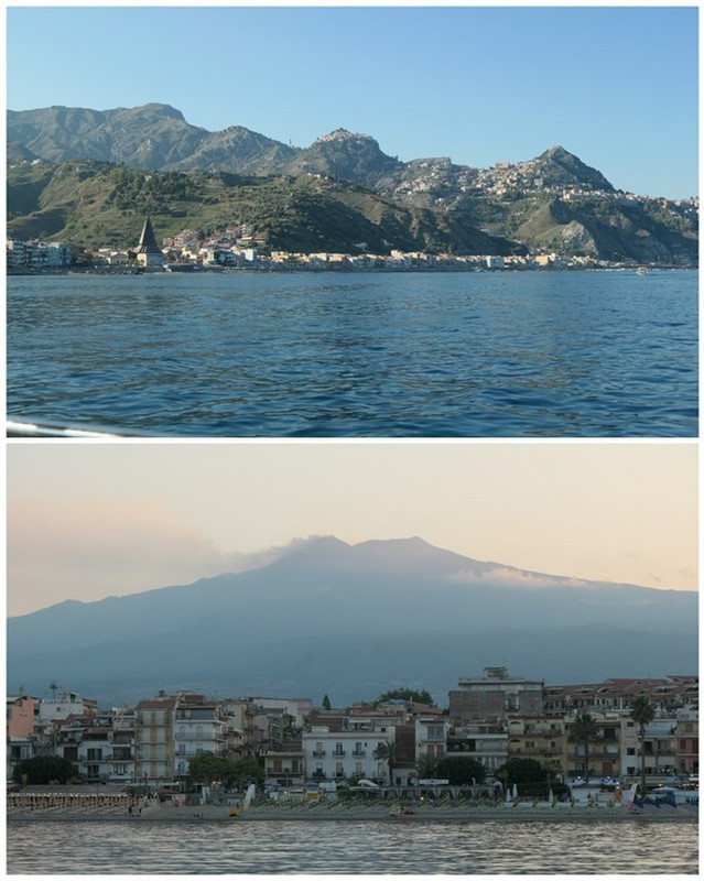 Our View of Mt Etna from our anchorage in Naxos