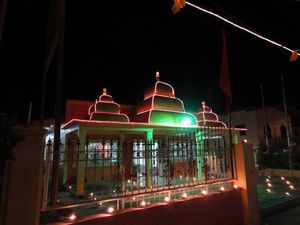 The temple lit for the festival