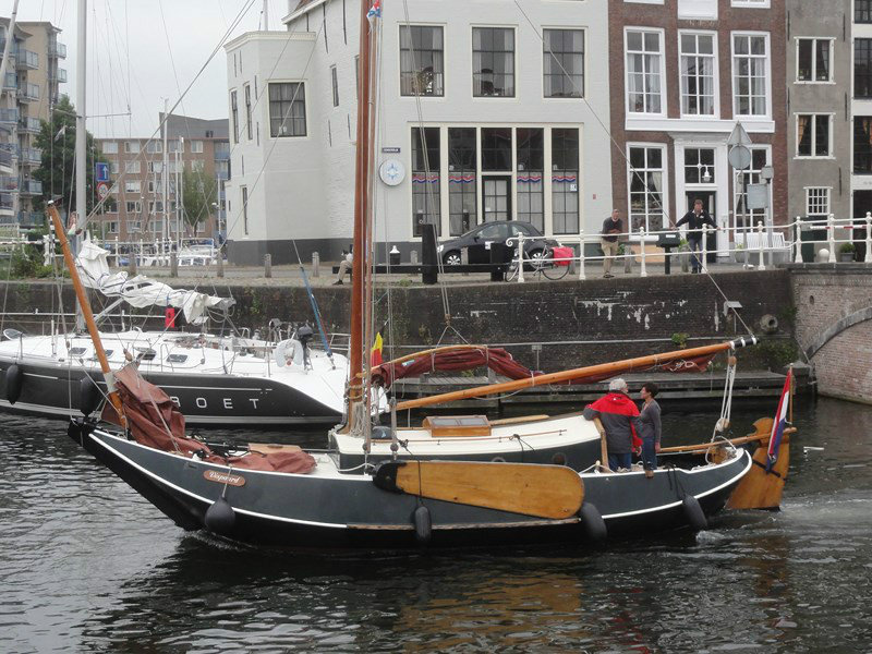A traditional Dutch flat bottom sailing boat