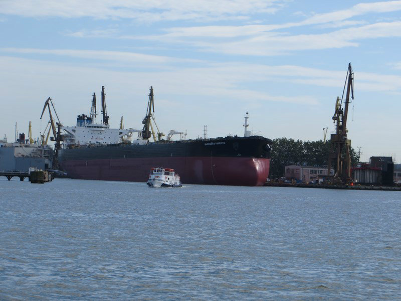 One of the many ships being worked on at the Gdansk Shipyard 
