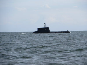 A submarine went past us as we were leaving the Gdansk harbor