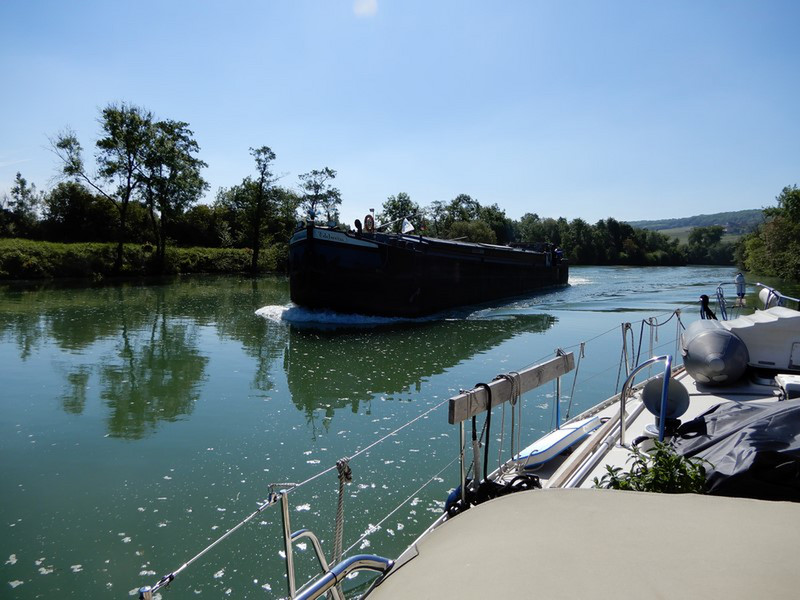 Meeting a Commercial Barge on the River Marne