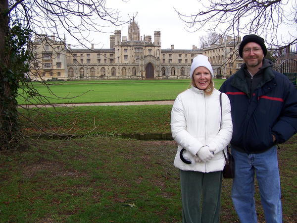 Mom and John in front of St. John's College